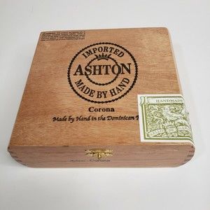Ashton Corona Empty Cigar Box 6.5"X6.25"X2.75" Dovetail Corners Round Sides